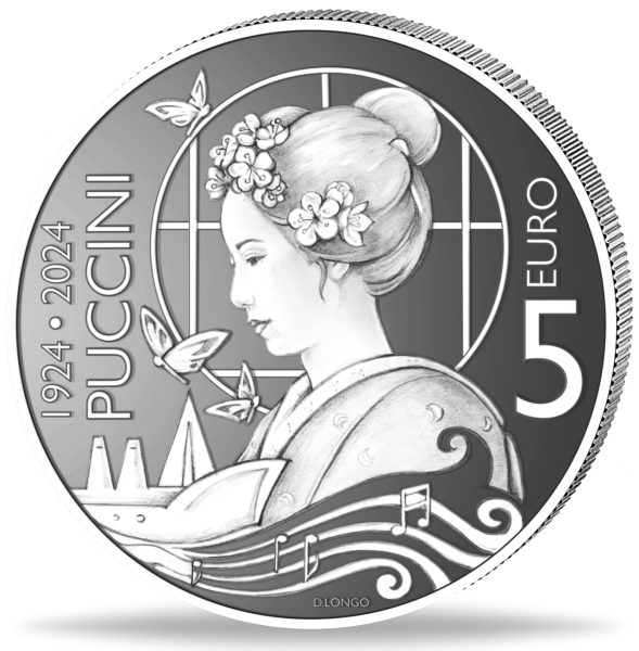 5 Euro Puccini Madame Butterfly - Münze Vorderseite