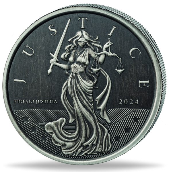 Gibraltar 1 Pfund Lady Justice 1 Unze Silber Antik 2024 - Münze Vorderseite