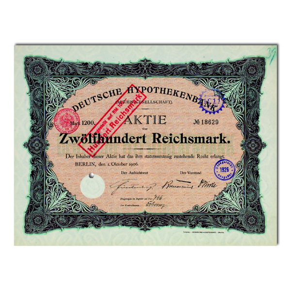 Aktie 1200 Reichsmark Deutsche Hypothekenbank Berlin 1906