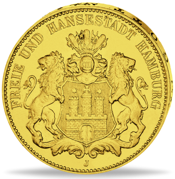 Hamburg 20 Mark „Stadtwappen“ 1877 Fast Stempelglanz - Gold - Münze Vorderseite