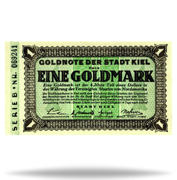 1 $ = 4,20 Goldmark Kiel Notge - Münze Vorderseite