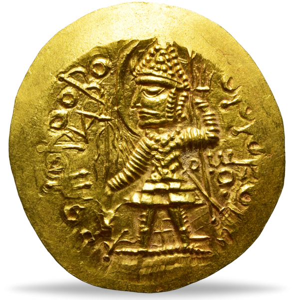 Kushan, Stater 310-330, König Vasu Deva II. - Gold Münze Vorderseite