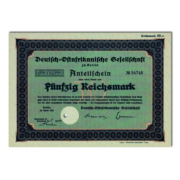 50 Reichsmark Deutsch-Ostafrikanische Gesellschaft Berlin - Aktie