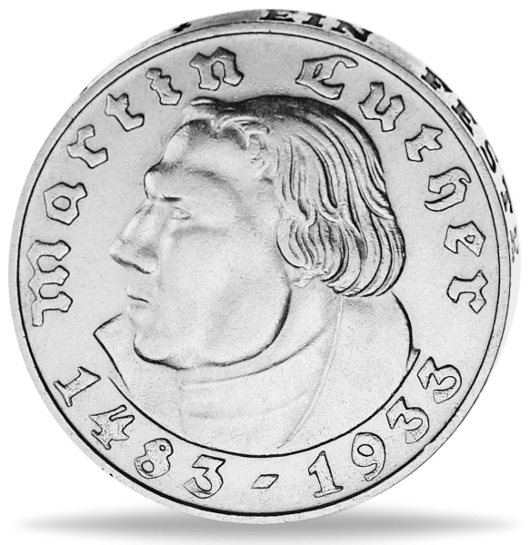 Drittes Reich 2 Reichsmark „Luther - E“ 1933 - Silber - Münze Vorderseite